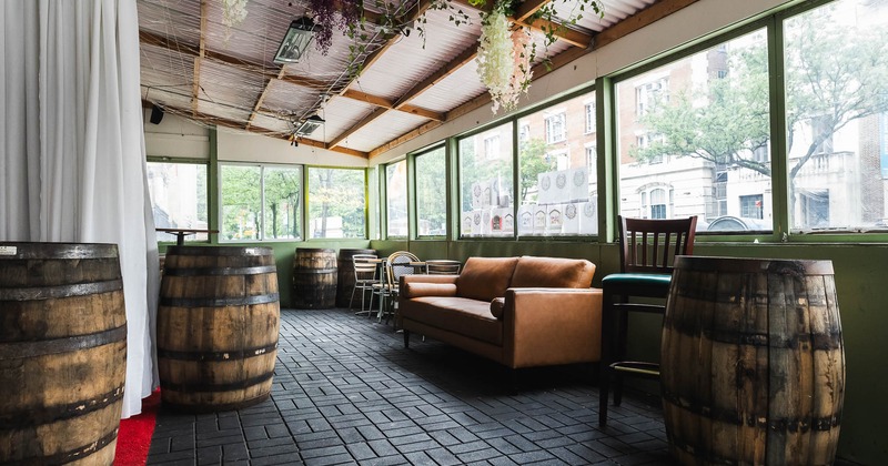 Interior, seating place with large windows