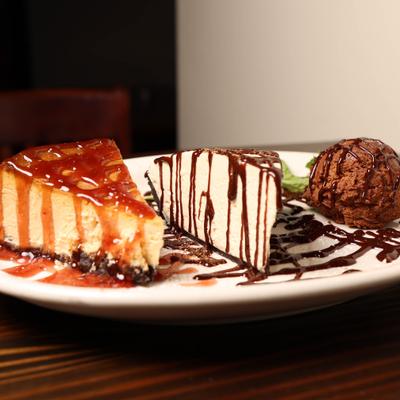 Deserts Cheese cake, Chocolate mousse and peanut butter cream pie.