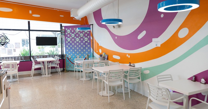 Interior of lively and cozy seating area