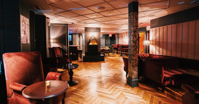 Interior seating space with sofas and armchairs, luxurious atmosphere