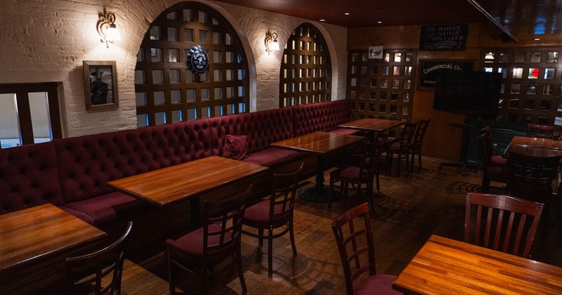 Interior, banquette seating with tables and chairs