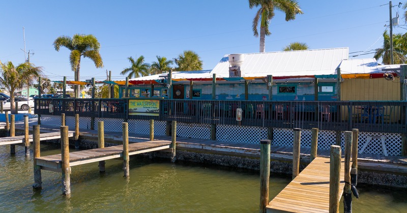 Exterior, restaurant with docks, view from water