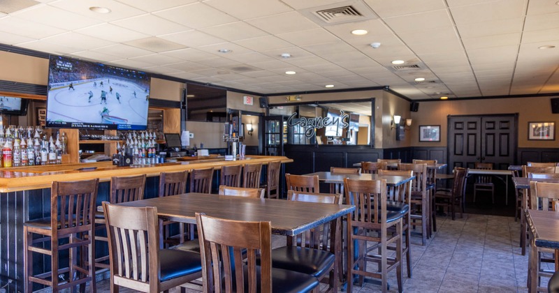 Seating area and bar area on the left