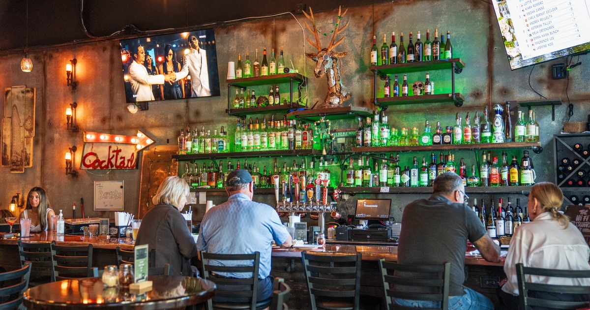 Bar, drink rack, people