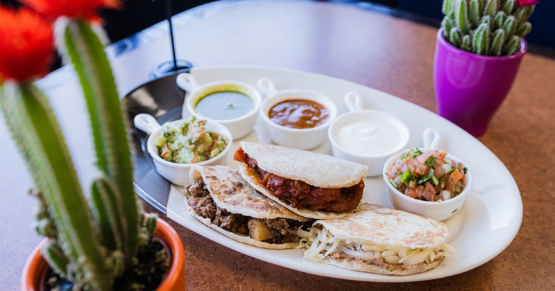 Gorditas served with various accompaniments