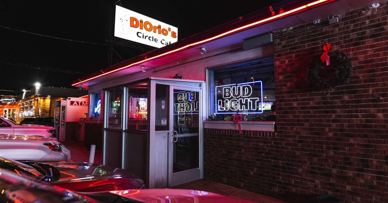 Exterior, restaurant entrance, night shot