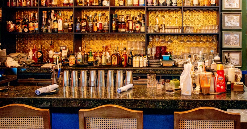 Bar, chairs, drink rack