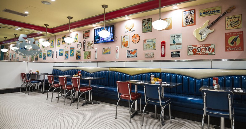 1950s-style restaurant interior, dining area