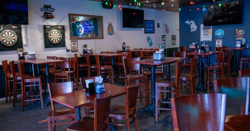 Interior, tables and chairs ready for guests