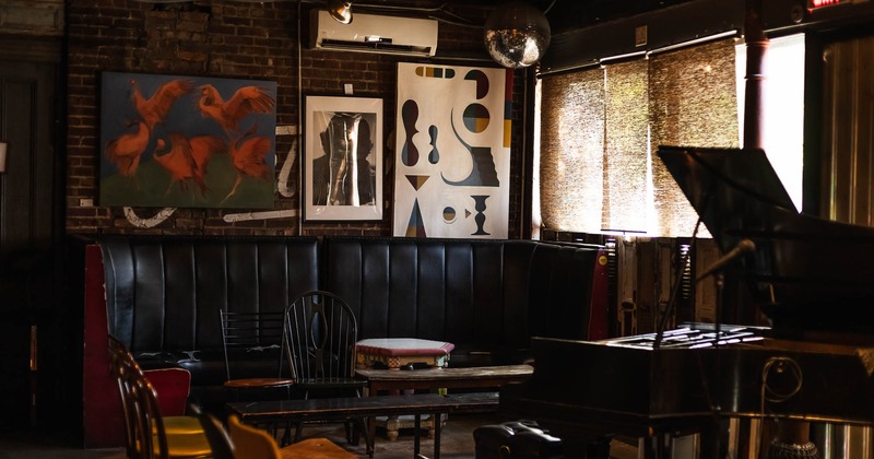 Interior, booths by the piano