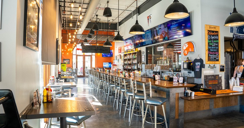 Interior, seating area, and bar