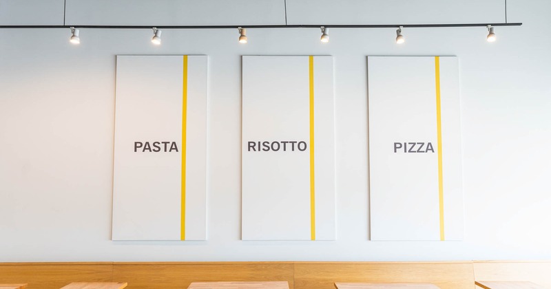 Interior, logo images on the wall