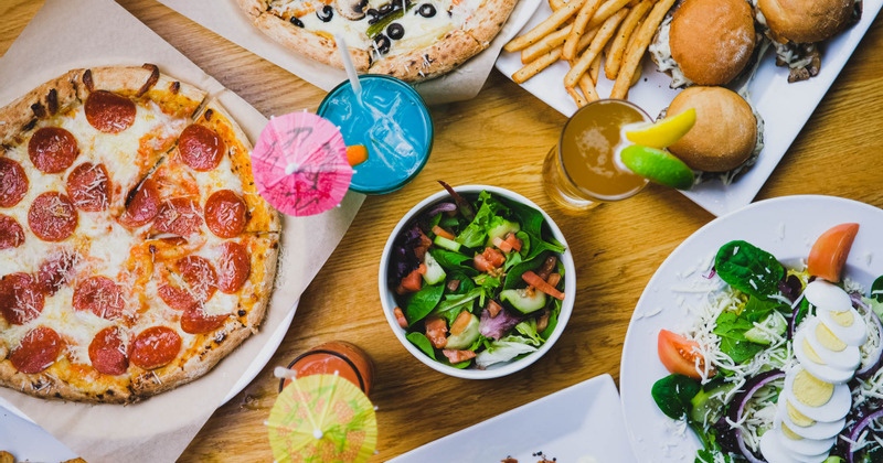 Assorted dishes displayed, top view