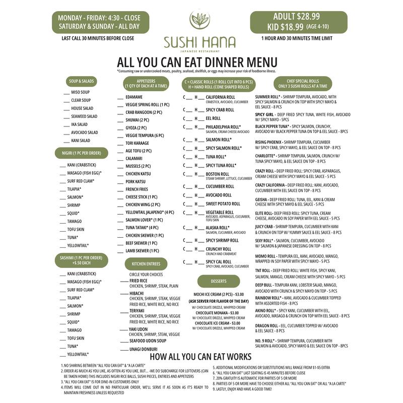 All You Can Eat Dinner Menu photo