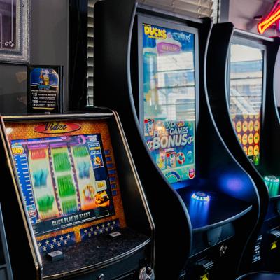 Electronic slot machines placed in the venue.