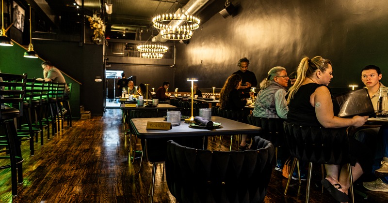 Interior, tables, armchairs, guests