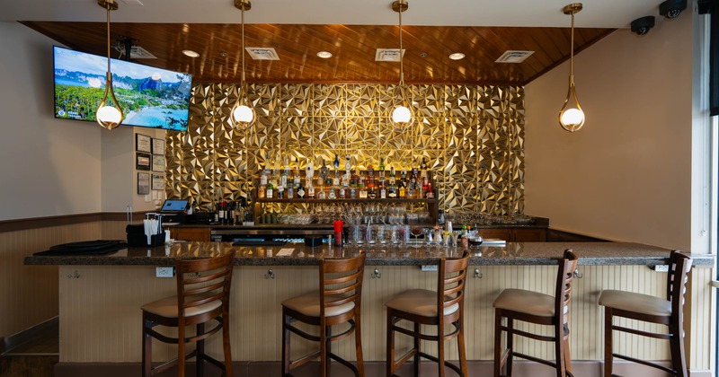 Interior, bar area, bar and bar stools