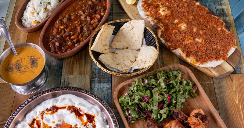 Various dishes, served on the table