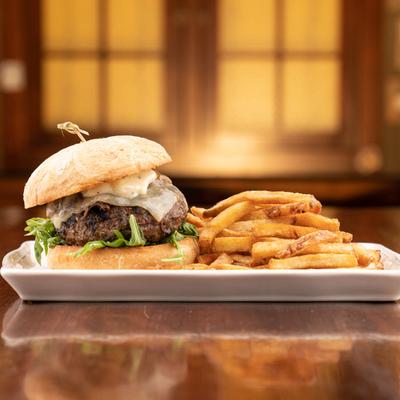 Beef burger with fries