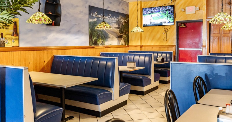 Interior, booths, TV on the wall