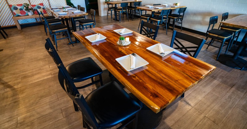 Interior, tables ready for guests