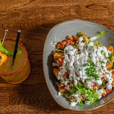 Chicken Flautas and Oaxacan Spicy margarita.