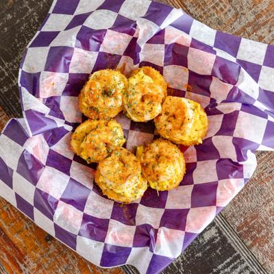 Fried Deviled Eggs, top view.