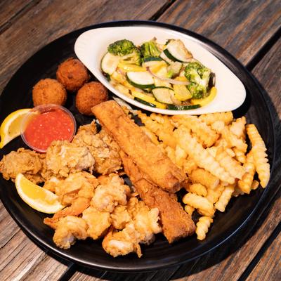 Fried seafood platter.