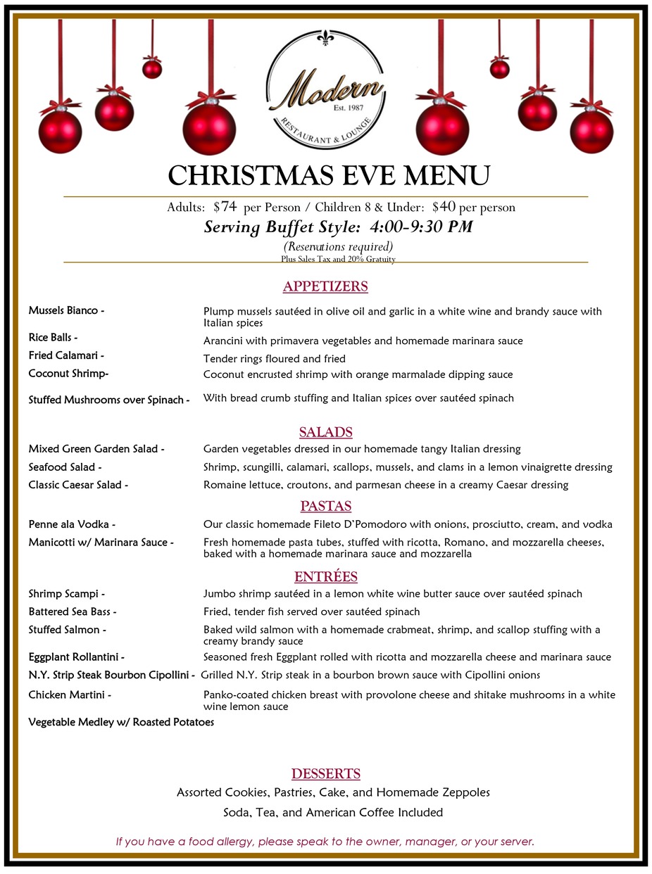 CHRISTMAS EVE MENU event photo