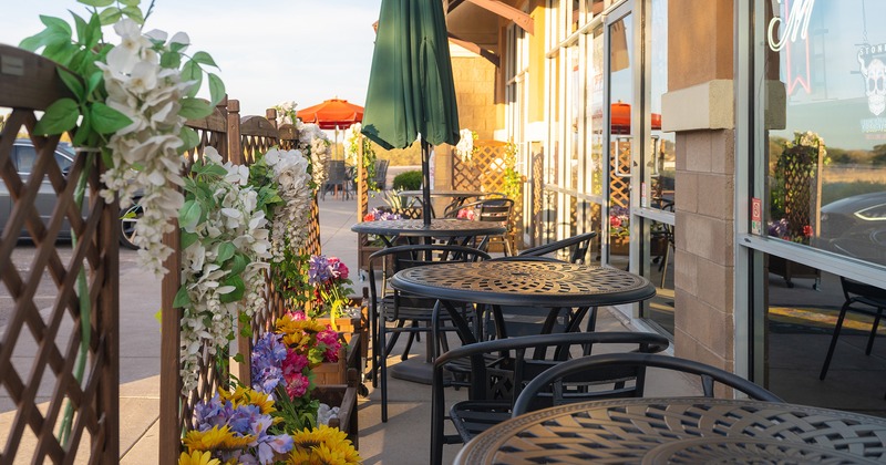 Patio with tables lined up