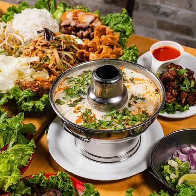 Assorted Thai dishes on a table.