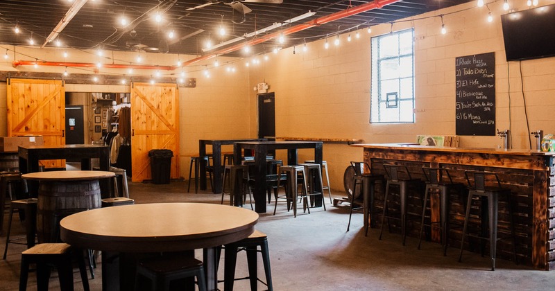 Interior, bar area, tables and seats