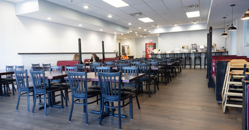 Dining area, tables ready for guests
