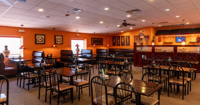 Interior, tables ready for guests