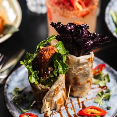 Duck Roti Wraps, close-up.