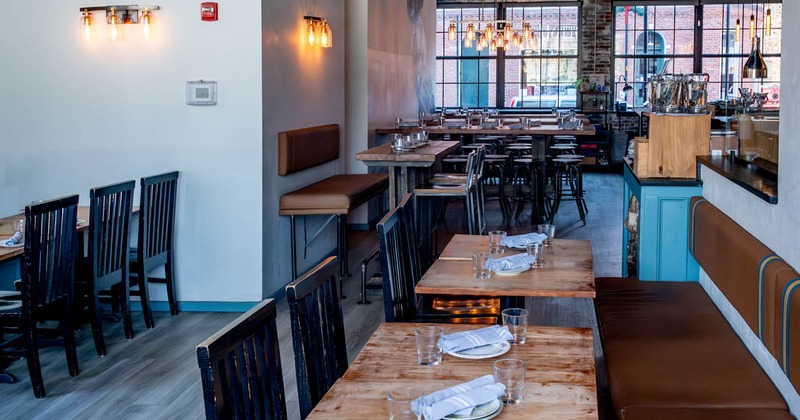 Interior, seating area with tables and chairs