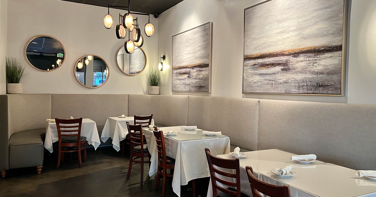 Interior, banquette seating, tables and chairs