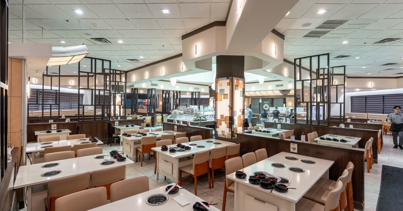 Interior, wide view, dining area