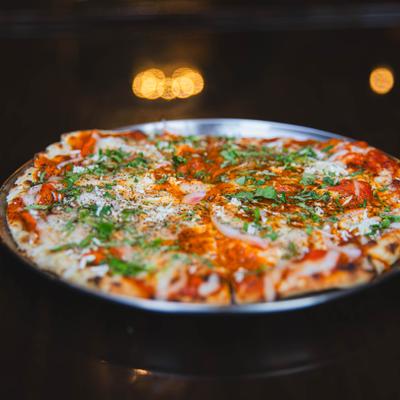 Garlic naan pizza.