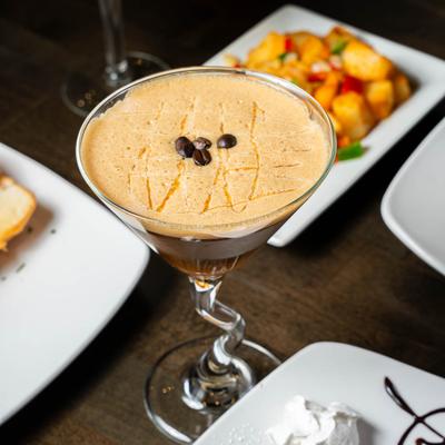 Espresso martini and food.