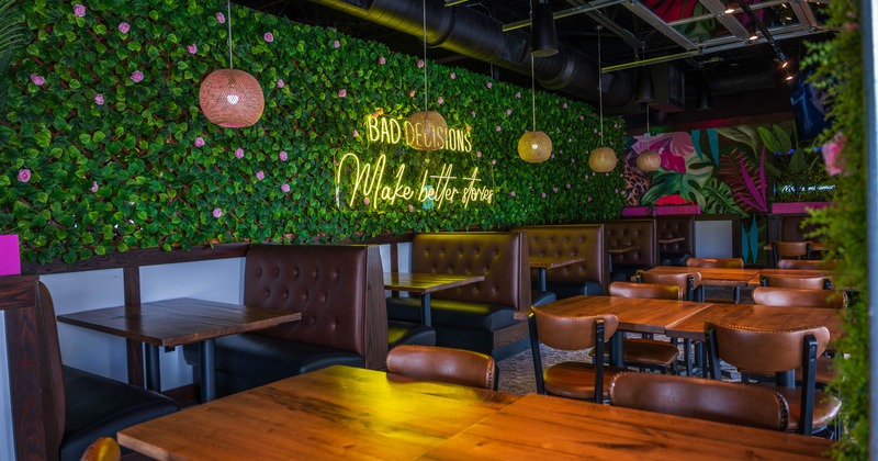 Interior, tables and booths all lined up