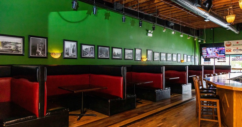Seating area, tables ready for guests