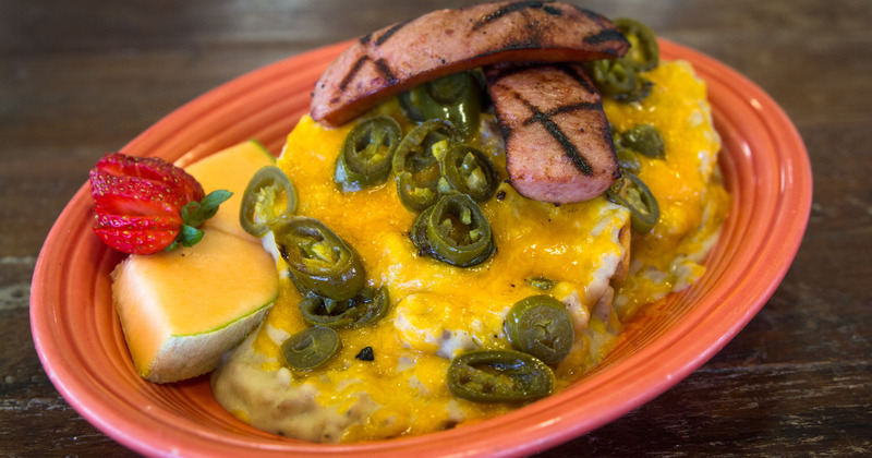 Grilled meat, cheese and mixed vegetables