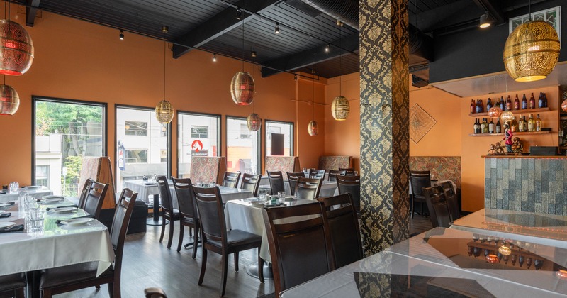 Interior, dining area with tables and chairs