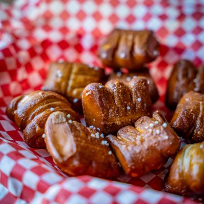 Pretzel bites, close up.