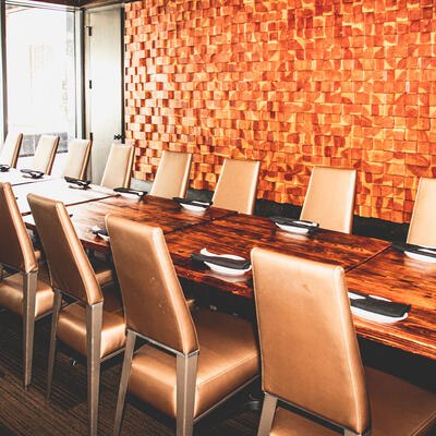 Interior, big table ready for guests