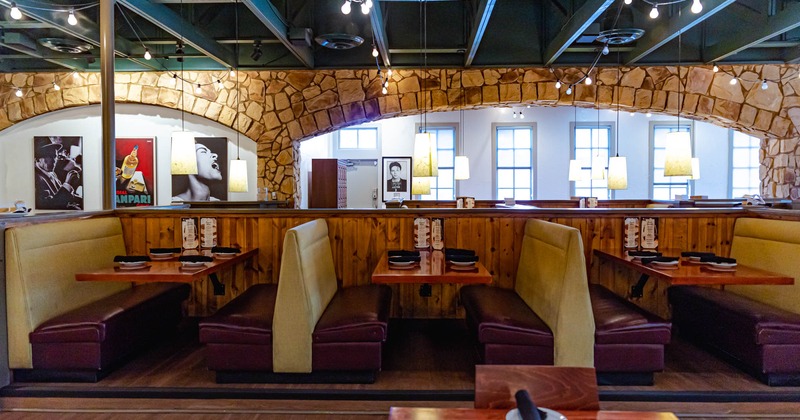 Interior, booths for four people