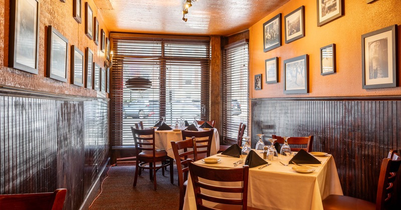 Interior, set tables in the dining area