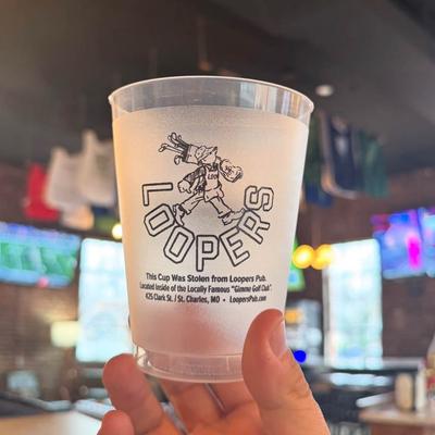 Drinking glass with the company logo.