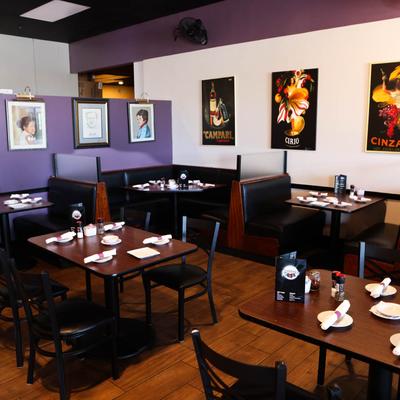 Interior, tables ready for guests.